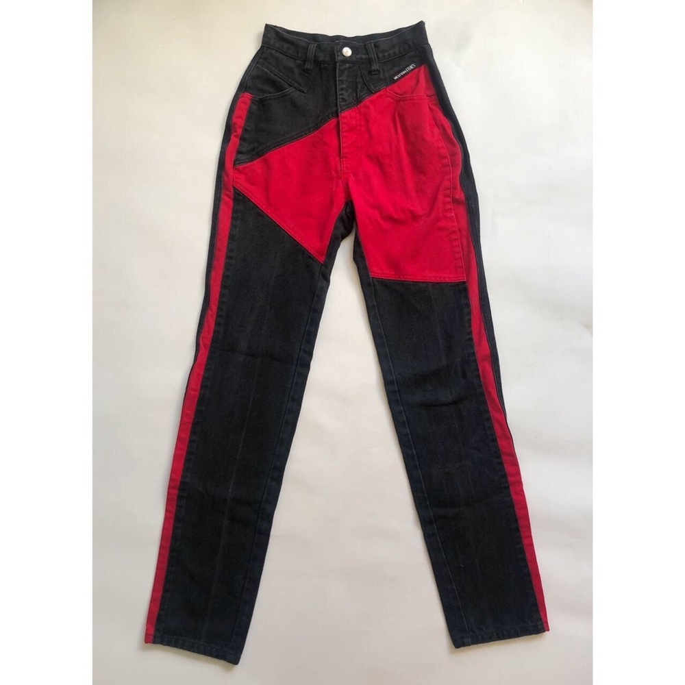 Vtg Western Ethics High Rise Black & Red Asymmetrical Jeans